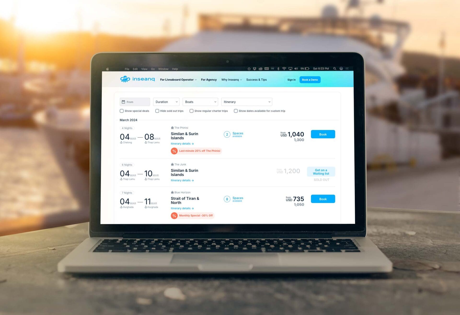 Inseanq liveaboard booking system