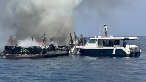 Maldives Dive Boat Destroyed by Fire Near Feydhoo Harbour in Addu City