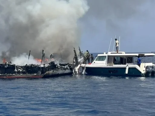 Maldives Dive Boat Destroyed by Fire Near Feydhoo Harbour in Addu City