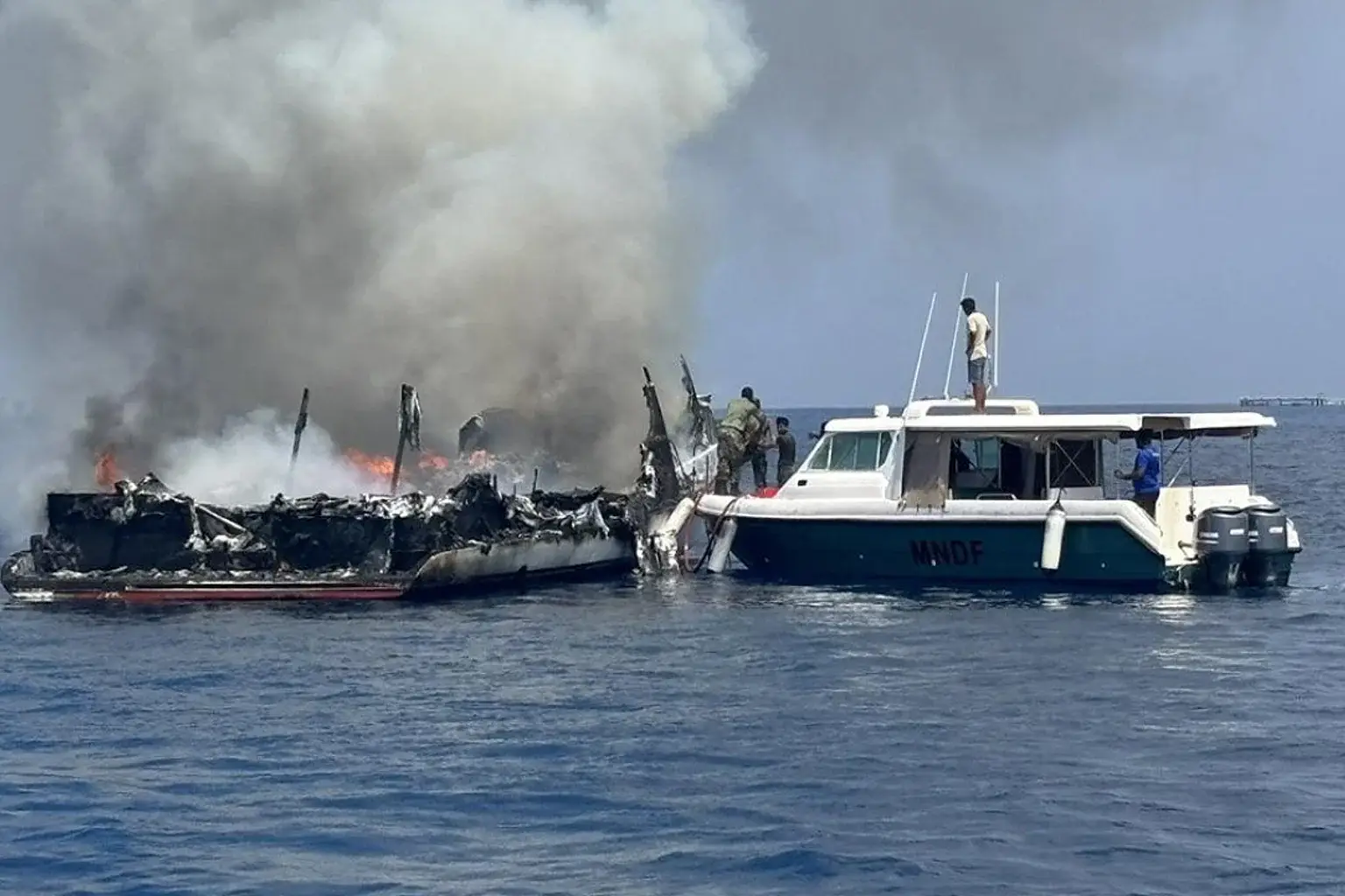 Maldives Dive Boat Destroyed by Fire Near Feydhoo Harbour in Addu City